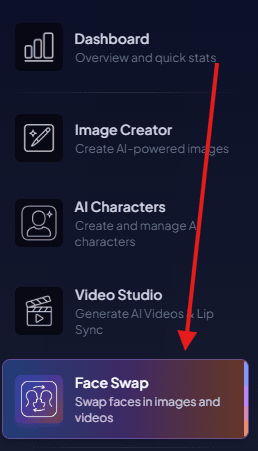 Face Swap Studio main interface showing upload areas and settings