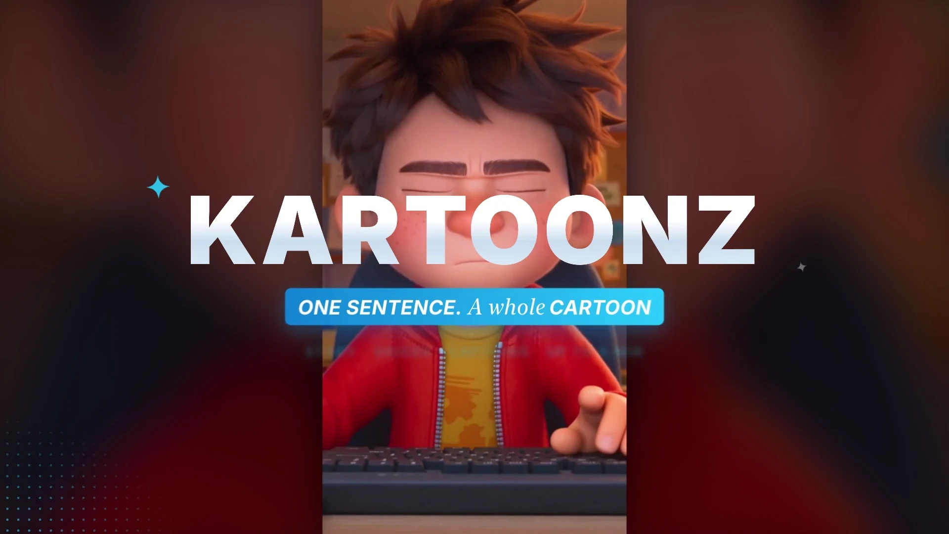 KreatorFlow Kartoonz: one sentence typed into the idea box becomes a written, voiced and captioned cartoon, then plays on TikTok and Reels with the views climbing